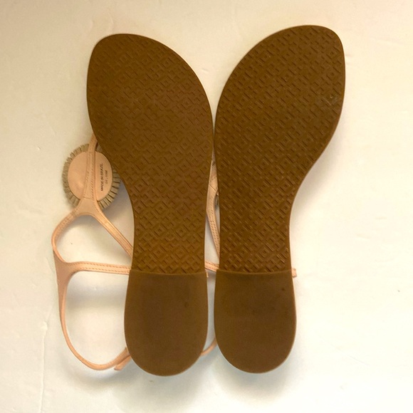 Tory Burch Miller Fringe Rosette Pink Leather Flat Sandal Ankle Strap10.5 Brazil - Picture 3 of 6